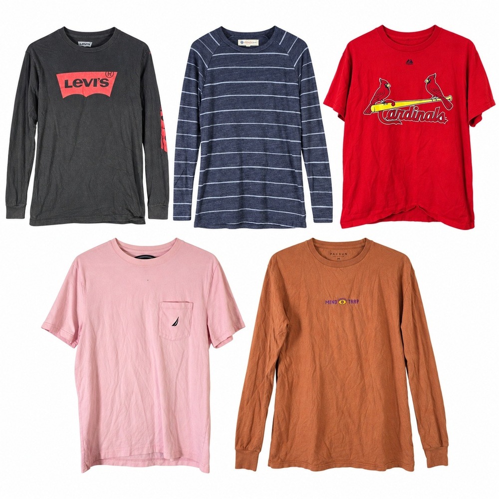 Mixed Brands Lot of 5 Men's M T-Shirts Levi's Lucky Brand Long Sleeve Graphic